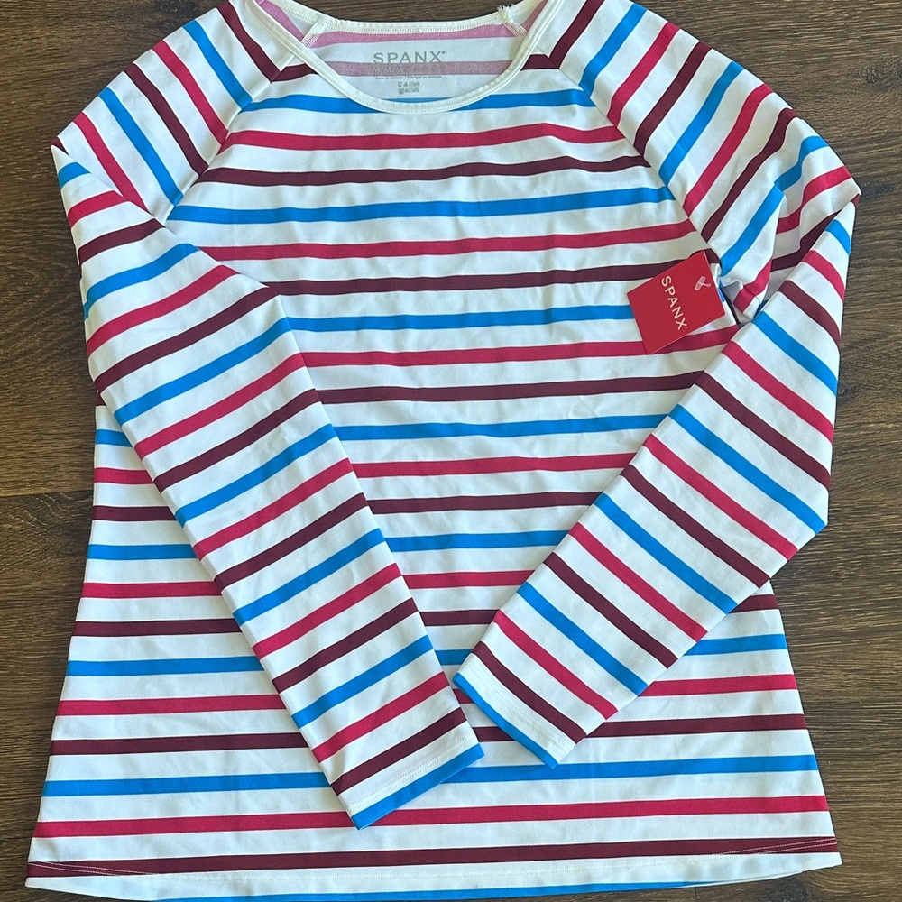 SPANX Long Sleeve Striped Swim Top